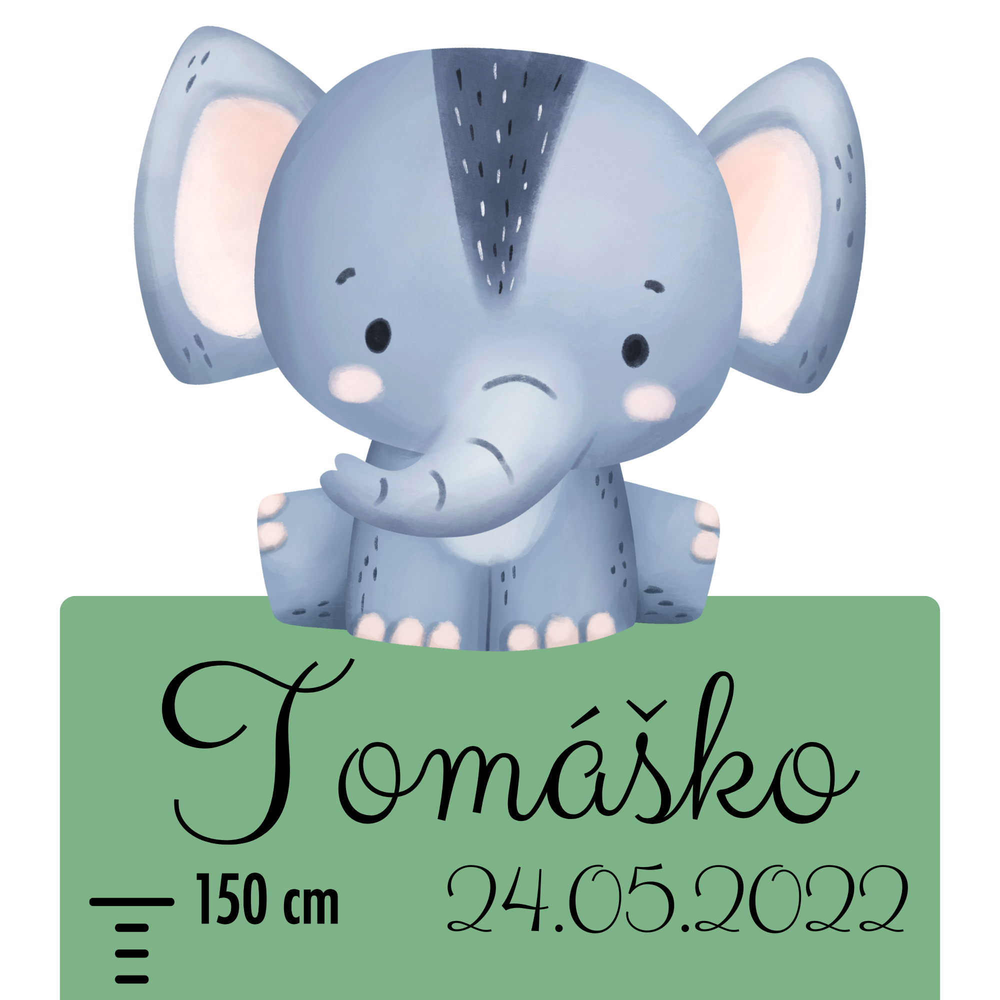Textilná nálepka na stenu - detský meter s menom safari
